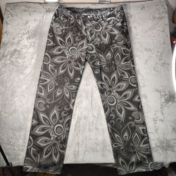 Rare Loudmouth Groovy Psychedelic Disco Print‎ Jeans Mens Size 44x34 Gray/Black - Picture 1 of 16